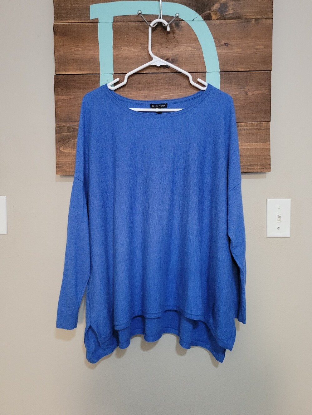 Eileen Fisher Blue Lightweight Cashmere Drop Shoulder Long-Sleeve Sweater Large